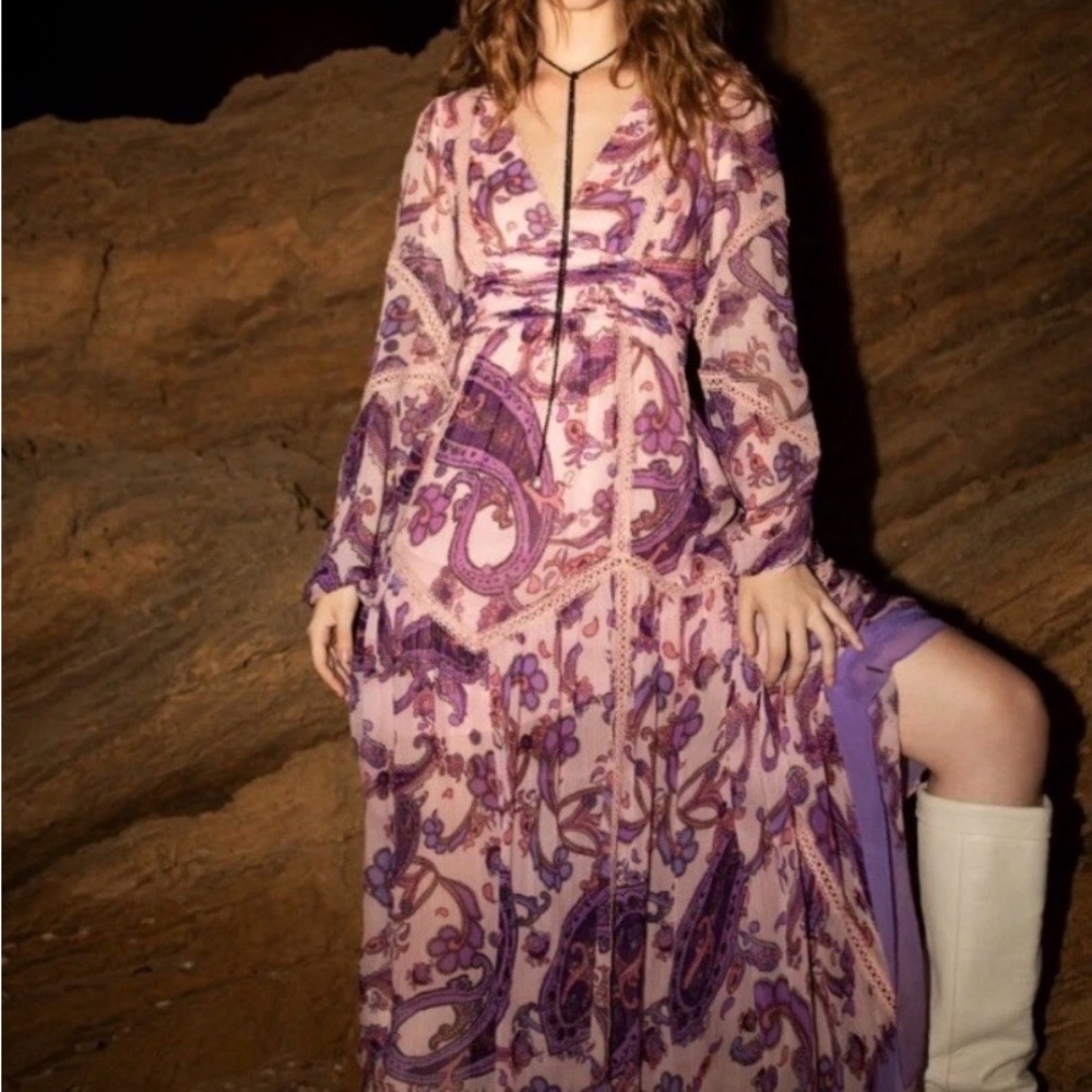 HEMANT & NANDITA Lilac and Purple Paisley Maxi Dress